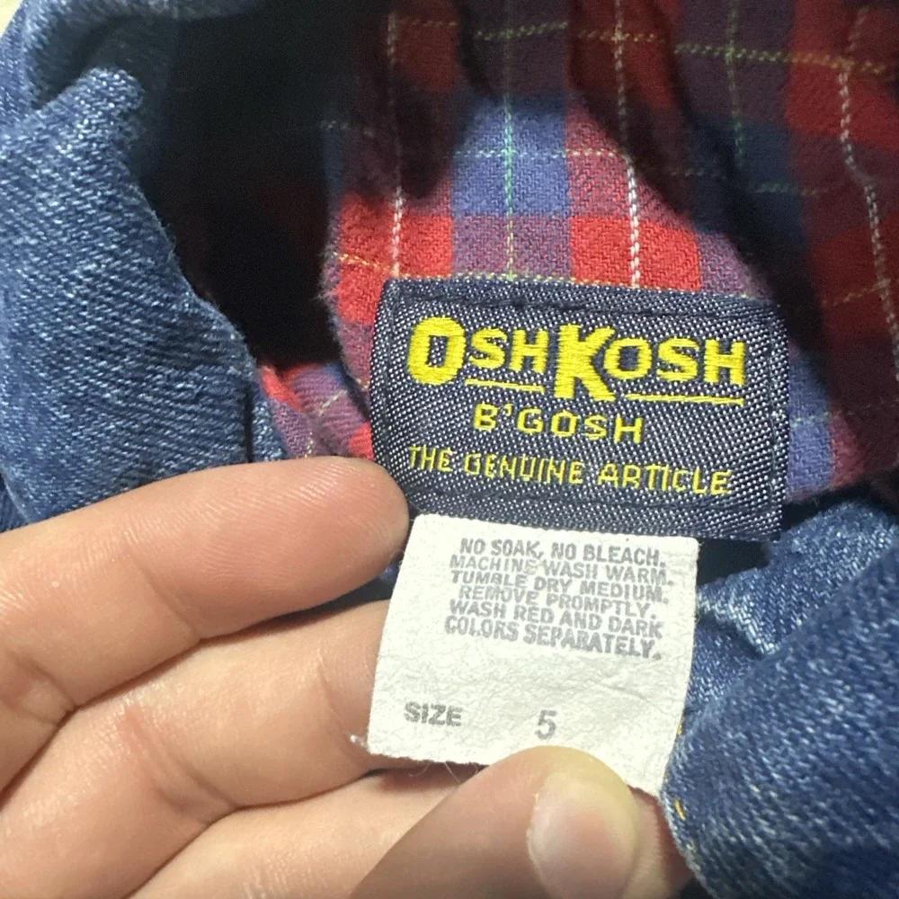 Vintage OshKosh B'Gosh Denim Jacket Flannel Lined Kids Size 5T Retro Made In USA